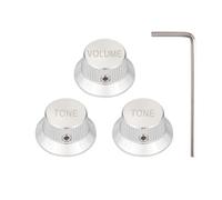 Dopro Set Screw 1/4" Universal Metal Guitar Bass Potentiometer Knobs Aluminium Volume/Tone Top Hat Bell Knobs for Strat/Ibanez/Yamaha/LP Les Paul 1V2T Silver