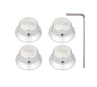 Dopro Set Screw 1/4" Universal Metal Guitar Bass Potentiometer Knobs Aluminium Volume/Tone Top Hat Bell Knobs for Strat/Ibanez/Yamaha/LP Les Paul 2V2T Silver