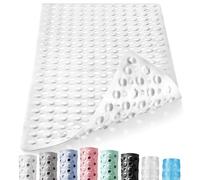 DOPROP NON Slip Shower Mat for Inside Extra Long Anti Slip Bathtub Mat for Elderly Children Vinyl Bath Mats Rugs Runners with Strong Suction Cups Drain Holes White Bathroom Accessories,88X40CM