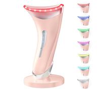 Dopsikn 7 Color Light Therapy Facial Massager with Adjustable Vibration and Thermals for Wrinkles, Double Chin, Red Light Skin Care Tool with Base, Pink
