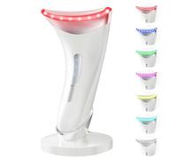Dopsikn Red Light Therapy for Face and Neck, 7 Color Facial Massager with Adjustable Vibration and Thermals for Wrinkles, Double Chin, Portable Skin Care Tool with Base, White