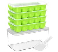 DOQAUS Ice Cube Tray with Lid and Bin - 4 Pack Ice Bucket Kits, Stackable Silicone Ice Trays for Freezer, Easy Pop Out, BPA Free for Cocktail, Coffee, Soup, Food, RV, Kitchen