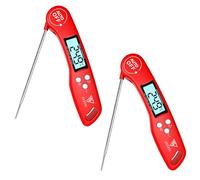 DOQAUS Meat Thermometers, 2 Pack Instant Read Food Thermometer, Digital Cooking Thermometer, Backlight LCD Screen, Foldable Long Probe & Auto On/Off, for Kitchen Cooking, BBQ, Water, Meat, Milk(Red)