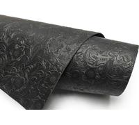 DOQN Bump Texture Genuine Leather Sheets Plain Geometric Pattern Printed Leather Sheet for Crafts (Pure Black, 12"x24")