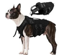 DORA BRIDAL Tactical Dog Harness for Medium Large Dogs, Winter Dog Jacket with Harness, Adjustable Reflective Dog Harness with Bags for Training, Walking, Hiking, Black,