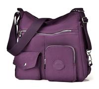 Multipurpose Hobo Purse for Women with Antitheft RFID, Waterproof Nylon Crossbody Bag Shoulder Handbag, Convertible Backpack, Purple, L