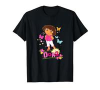 Dora The Explorer Colorful Butterflies Springtime T-Shirt, Men, Black, Large