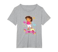 Dora The Explorer Colorful Butterflies Springtime T-Shirt, Women's Plus, Heather Grey, 2X