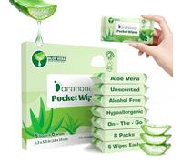 Dorahoney Travel Wet Wipes Mini with Aloe Vera, Sensitive Pocket Size Wipes, 99% Water, Unscented, Hypoallergenic for Adults, Kids and Baby Care, Small Pack Hand & Face Wipes, 8 Pack (48 Wipes Total)