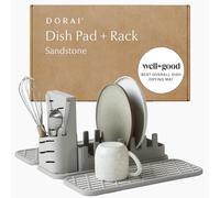 Dorai Home Collapsible Dish Drying Rack with Stone Dish Pad - Kitchen Counter Set with Diatomaceous Earth Stone Dish Mat for Quick Drying - Space-Saving Design - Original 19.9"x15.2", Sandstone