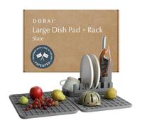 Dorai Home Collapsible Dish Drying Rack with Stone Dish Pad - Kitchen Counter Set with Diatomaceous Earth Stone Dish Mat for Quick Drying - Space-Saving Design - Large 24.6" x 16.5", Slate