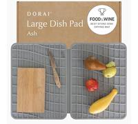 Dorai Home Dish Pad - Collapsable Stone Dish Drying Mat with Diatomaceous Earth for Quick Drying - Ultra Absorbent - Encased in Woven Silicone - Eco-Friendly, Foldable - Large 24.6" x 16.5", Ash