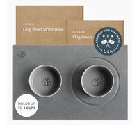 Dorai Home Dog Bowls + Stone Base Set - Modern and Stylish Pet Feeding Station - Non-Slip, Quick Drying Base with Diatomaceous Earth - Includes 2 Bowls and Base - Slate