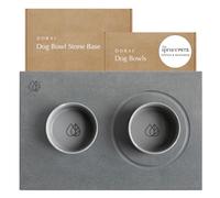 Dorai Home Dog Bowls + Stone Base Set - Modern and Stylish Pet Feeding Station - Non-Slip, Quick Drying Base with Diatomaceous Earth - Includes 2 Bowls and Base - Slate