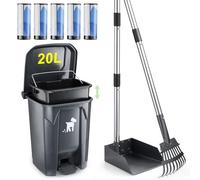 Dorakitten Dog Poop Scoop Set, Dog Waste Bin with Removable Inner Container, 150 Disposal Bags, Scoop and Rake, 20L Trash Can for Multiple Dog Homes