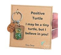 Doraler Small Green Turtle Keychain with Inspirational Metal Token - I May Be a Tiny Turtle, But I Believe in You Motivational Gift, Cute Animal Keyring for Positivity & Encouragement (white green)