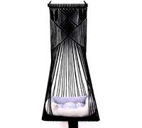 Doralus Cat Bed Cat Hammock Macrame Cat Swing Bed Cat Cage Cotton Rope Hanging Cat House Cats Toy Tassel Basket Tapestry (Black, Swing Bed+Cushion)