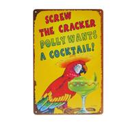 DORAM Vintage Metal Sign, 'The Cracker Polly Wants A Cocktail', Tin Sign, 20x30cm
