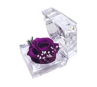DoraMagic Preserved Rose Real Forever Rose in Mini Clear Ring Box, Eternal Flower Rose Gifts for Women Mom Girlfriend Grandma, Mothers Day, Anniversary, Valentines, Christmas, Birthday (Purple)