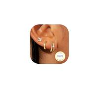 DORANA 3 Pair Gold Studs Hoop Earrings for Women Hypoallergenic Gold Earring Stacks Small Stud Hoops Earrings Sets for Multiple Piercings Jewelry Gifts