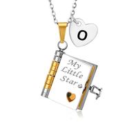DORANA My Little Star Book Necklace for Daughter-Initial Pendant Necklace for Girls Age 8-12 Kids Book Necklaces for Daughter Gifts from Dad Mom Initial Locket Charm Message Necklaces,O