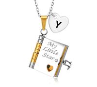 DORANA My Little Star Book Necklace for Daughter Initial Pendant Necklace for Girls Kids Initial Book Necklaces for Daughters Birthday Gifts from Mum Dad Incredible Daughter Jewellery Gifts,Y