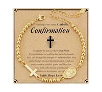 DORANA Virgin Mary Silver Beaded Bracelets for Women Rosary Bracelet Baptism First Communion Confirmation Gifts Christian Religious Catholic Jewelry Easter Stuffers, adjustable, no gemstone