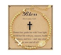 DORANA Virgin Mary Silver Beaded Bracelets for Women Rosary Bracelet Baptism First Communion Confirmation Gifts Christian Religious Catholic Jewelry Easter Stuffers, adjustable, no gemstone