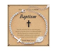 DORANA Virgin Mary Silver Beaded Bracelets for Women Rosary Bracelet Baptism First Communion Confirmation Gifts Christian Religious Catholic Jewelry Easter Stuffers, adjustable, no gemstone