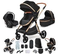 Doraystar 3 in 1 Baby Pram Travel System, Baby Pushchair 3 in 1, Newborn Stroller Reversible Two Pushing Modes, Toddler Buggy with One-Click Folding, Infant Carriage Aluminum Frame (H2 Black)