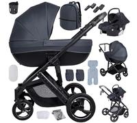 Doraystar 3 in 1 Baby Pram Travel System, Baby Pushchair 3 in 1, Newborn Stroller Reversible Two Pushing Modes, Toddler Buggy with One-Click Folding, Infant Carriage Aluminum Frame (H2 Deep Grey)