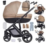 Doraystar 3 in 1 Baby Pram Travel System, Baby Pushchair 3 in 1, Newborn Stroller Reversible Two Pushing Modes, Toddler Buggy with One-Click Folding, Infant Carriage Aluminum Frame (H2 Khaki)