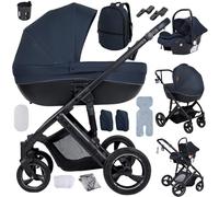 Doraystar 3 in 1 Baby Pram Travel System, Baby Pushchair 3 in 1, Newborn Stroller Reversible Two Pushing Modes, Toddler Buggy with One-Click Folding, Infant Carriage Aluminum Frame (H2 Blue)