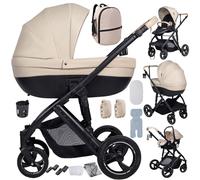 Doraystar 4 in 1 Baby Pram Travel System, Baby Pushchair 4 in 1, Newborn Stroller Reversible Two Pushing Modes, Toddler Buggy with One-Click Folding, Infant Carriage Aluminum Frame (H2 Yellowish)