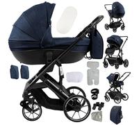 Doraystar 4 in 1 Baby Pram Travel System, Baby Pushchair 4 in 1, Newborn Stroller Reversible Two Pushing Modes, Toddler Buggy with One-Click Folding, Infant Carriage Aluminum Frame (688 Blue)