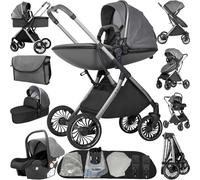 Doraystar 4 in 1 Baby Pram Travel System, Baby Pushchair 4 in 1, Newborn Stroller Reversible Two Pushing Modes, Toddler Buggy with One-Click Folding, Infant Carriage Aluminum Frame (688 Deep Grey)