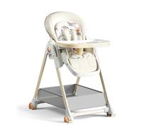 Doraystar PU Leather Highchair, Foldable Baby Feeding Chair with 6 Heights and 3 Reclining Positions, High Chairs for Babies and Toddlers with Detachable Double Trays and Wheels (808 White)