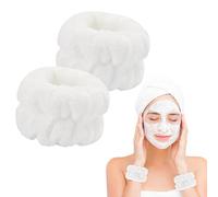 Dorbetar Face Wash Wrist Wraps, Microfiber Wristbands for Washing Face, Fluffy Towel Bands, Face Washing Wristbands for Women and Kids, Pack of 2 (White)