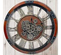 DORBOKER 24" Original Moving Gears Wall Clock, Large Industrial Wall Clock for Living Room Decor,Oversized Wood Vintage Farmhouse Steampunk Rustic Clocks for Wall Decor,Black Walnut