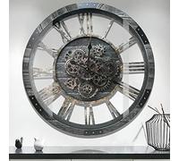 DORBOKER 36" Extra Large Wall Clock with Moving Gears, Oversized Giant Industrial Steampunk Rustic Clocks for Wall Decor Living Room Home Office, Solid Wood Retro Metal,Carbon Grey