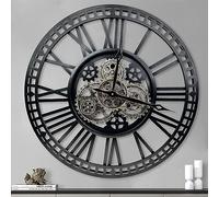 DORBOKER 60CM Large Real Moving Gears Wall Clock for Living Room, Mica Grey