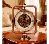 DORBOKER Moving Gears Desk Clock, Mantle Clock, Industrial Steampunk Art Decorative Clocks for Living Room Farmhouse Offcie, Christams Gifts Ideas for Father Boss Senior Friend (11inch-Red Copper)