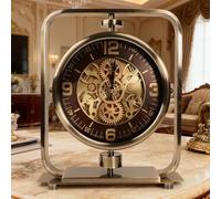 DORBOKER Moving Gears Desk Clock, Mantle Clock, Industrial Steampunk Art Decorative Clocks for Living Room Farmhouse Offcie, Christams Gifts Ideas for Father Boss Senior Friend (12inch-Bronze Arabic)