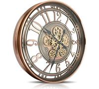 DORBOKER Real Moving Gears Wall Clock Large Modern Clocks for Living Room Decor, Industrial Steampunk Unique Vintage Rustic Decorative Clock for Home Farmhouse Office, 70cm,Red Copper Arabic