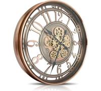 DORBOKER Real Moving Gears Wall Clock Large Modern Metal Clocks for Living Room Decor,Industrial Steampunk Unique Vintage Decorative Clock for Home Farmhouse Office, 46cm/18 inch Red Copper Arabic