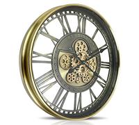 DORBOKER Real Moving Gears Wall Clock Large Modern Metal Clocks for Living Room Decor, Industrial Steampunk Unique Vintage Rustic Decorative Clock for Home Farmhouse Office,53.5cm,Bronze Gold Roman