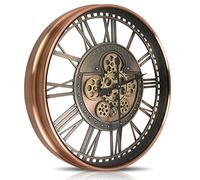 DORBOKER Real Moving Gears Wall Clock Large Modern Metal Clocks for Living Room Decor, Industrial Steampunk Unique Vintage Rustic Decorative Clock for Home Farmhouse Office, 70cm,Red Copper Roman
