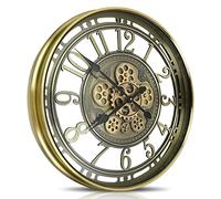 DORBOKER Real Moving Gears Wall Clock Large Modern Metal Clocks for Living Room Decor, Industrial Steampunk Unique Vintage Rustic Decorative Clock for Home Farmhouse Office, 53.5cm,Bronze Gold Arabic