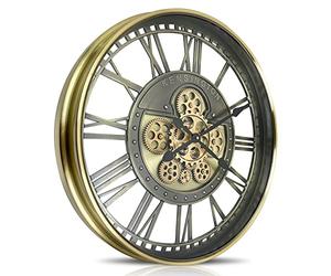 DORBOKER Real Moving Gears Wall Clock Large Modern Metal Clocks for Living Room Decor, Industrial Steampunk Unique Vintage Rustic Decorative Clock for Home Farmhouse Office,53.5cm,Bronze Gold Roman