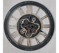 DORBOKER Real Moving Gears Wall Clock, Large Wall Clock for Living Room Kitchen (Black Wood - Bronze Gears, 60cm / 24 inch)